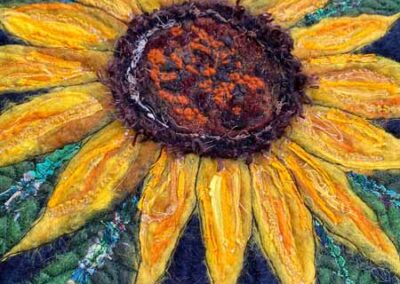 Sarah Lyte(Seven Hands Design) SH16 'Sunflower' Wet felting & free motion embroidery. Framed to46x42cm £175 lr
