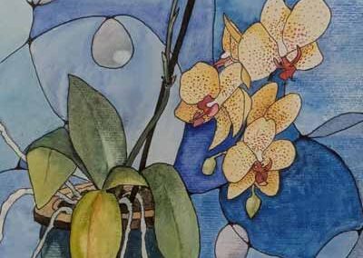 Stella-Verity-SV29-'Orchid'-watercolour-and-pen-framed-to-43x53cm-£130lr