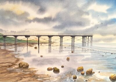 Suzanne McQuade SM27 'Saltburn Pier' watercolour 40x70cm framed to66x96cm £325