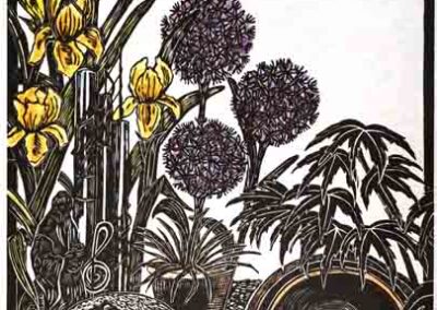 The Merryweather Artist DBE10 'Meanwhile in the Garden' Linoprint unframed £80
