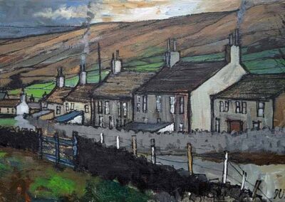 Tom Durkin TDU01 'Moorside Cottages' oil 36x20in unframed £350