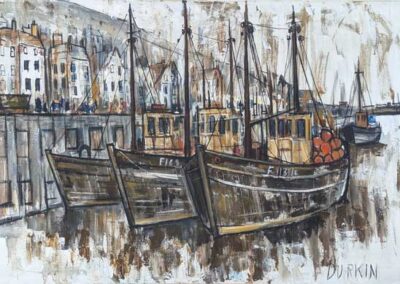 Tom Durkin TDU02 'Fishing Boats Whitby Harbour' oil 36x20in unframed £350