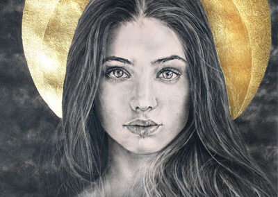 Tracey Waddington TW01 'Asteria 1' pencil charcoal carbon pastel gold leaf 41x29cm £450 lr