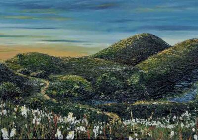 ds263 Figurative landscape 3 with bog cotton 40x16 in £150