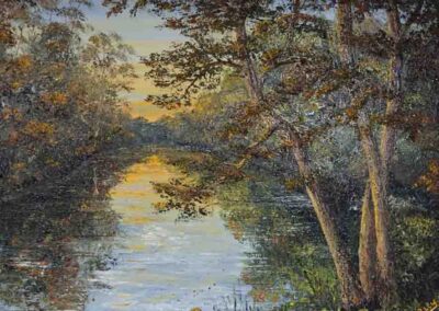 ds667 'The River Aire at Hirst Woods' oil 30x24in 2022 £420