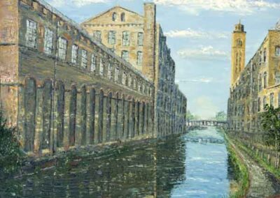 ds681 18 Mles of Worsted a Day. Salts Mill, Saltaire, from the Leeds Liverpool Canal 40x30in 2023 SOLD