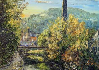 ds692 Bingley from the Leeds Liverpool Canal Autumn 18x24in 2023 £320