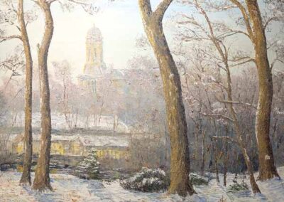 ds727 Saltaire URC from Roberts Park Winter oil 40x30in 2025 £720